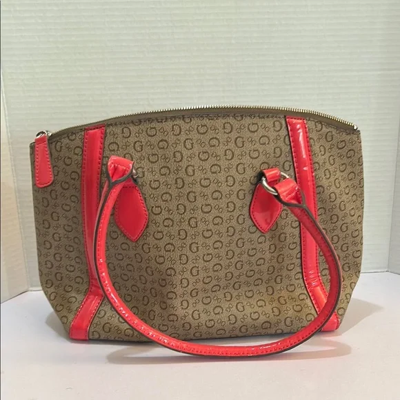 Vintage Guess Brown monogram with Coral accents Tote/Purse‎ - Picture 2 of 6